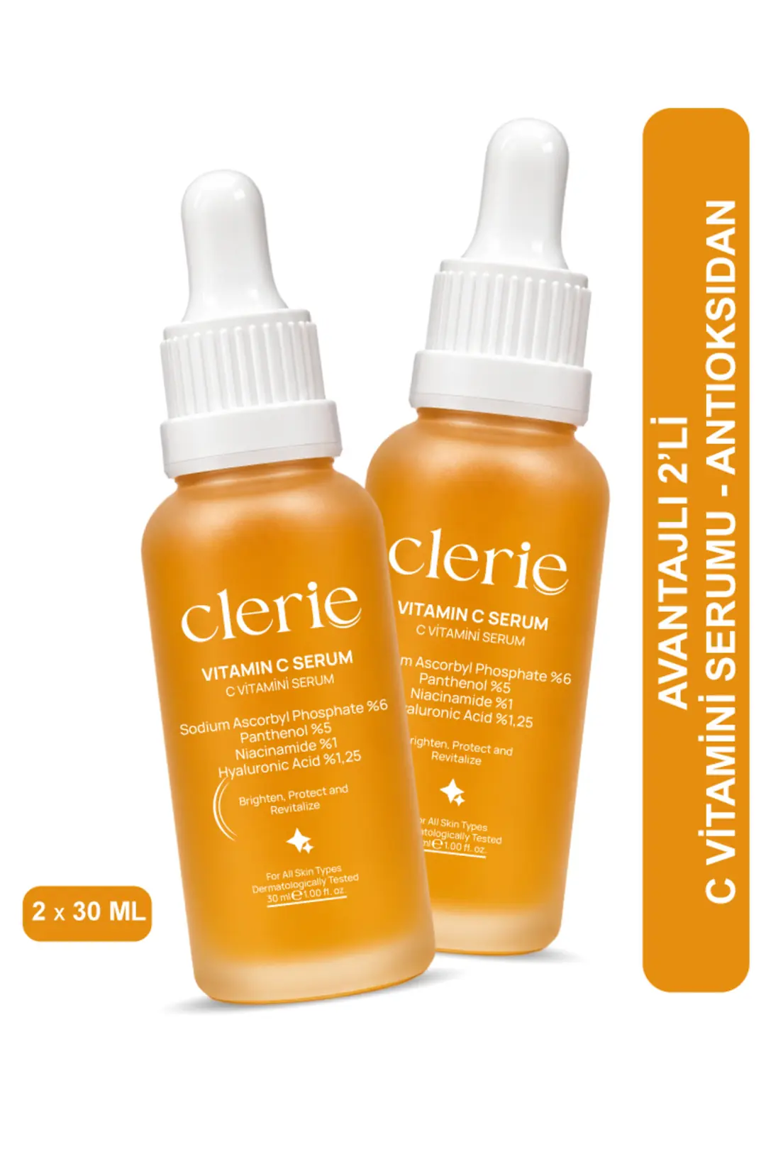 Product image: Clerie 2’li C Vitamini Cilt Serumu – Leke Karşıtı, Aydınlatıcı, Cilt Tonu Eşitleyici Niacinamide Serum 2x30 ml
