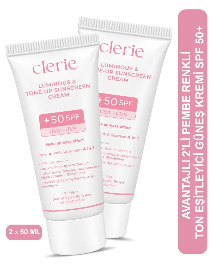 Ürün görseli: Clerie Tone-Up SPF 50+ Güneş Kremi 2x50 ml