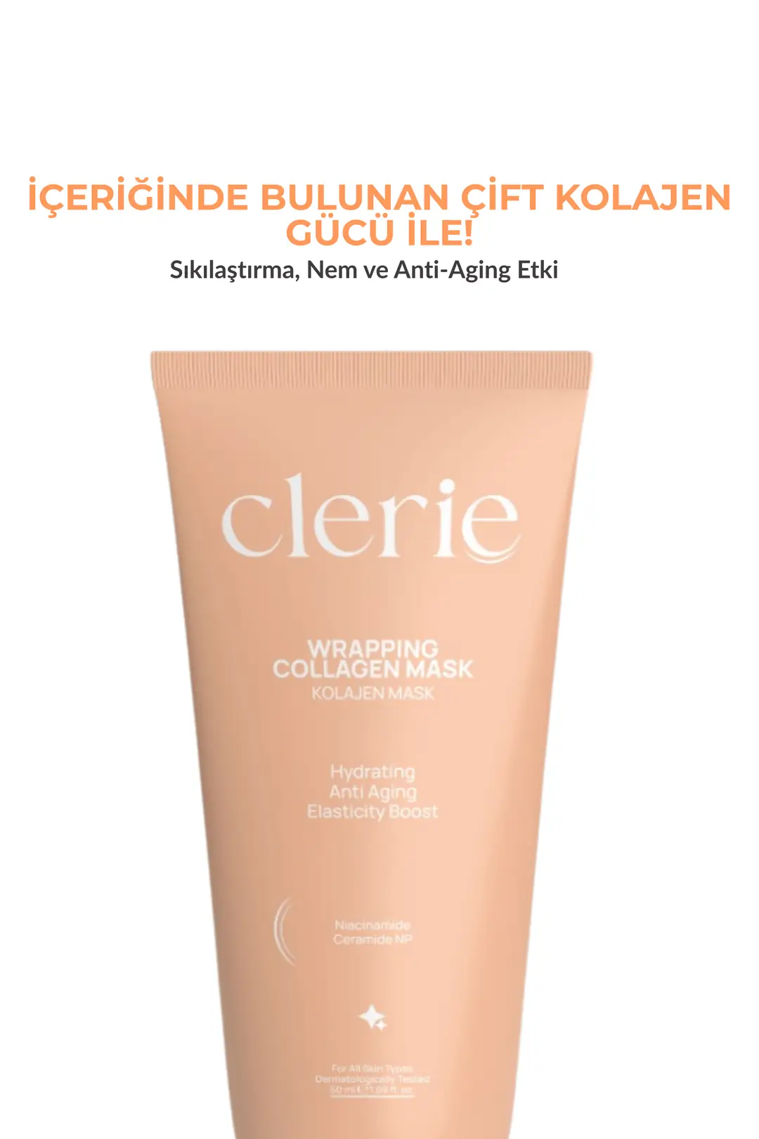 Clerie Soyulabilir Kolajen Yüz Maskesi – Tip 1 & Tip 3 Kolajen, Niacinamide, Kırışıklık Karşıtı Anti-Aging Maske 50 ml
