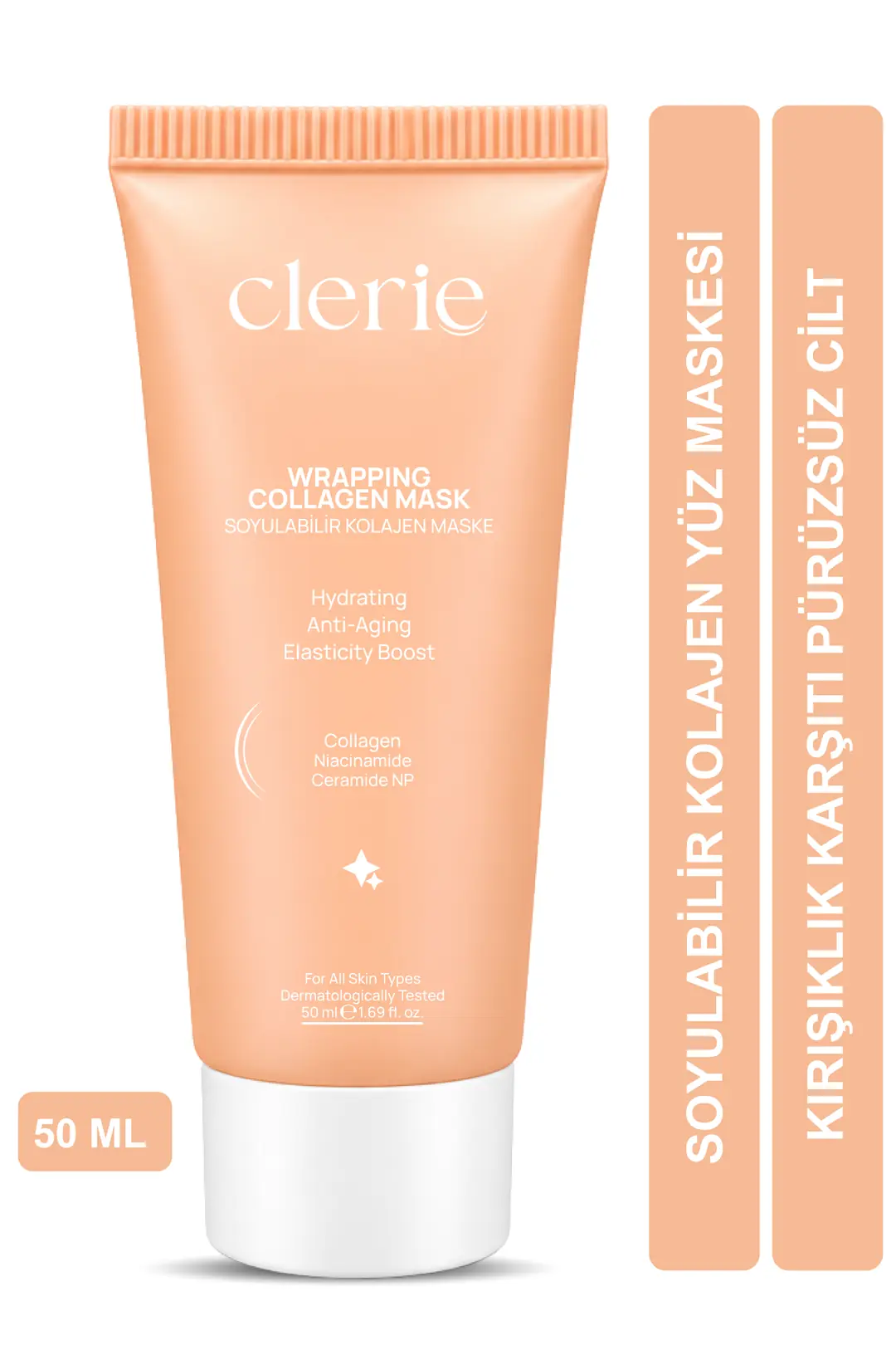 Product image: Clerie Soyulabilir Kolajen Yüz Maskesi – Tip 1 & Tip 3 Kolajen, Niacinamide, Kırışıklık Karşıtı Anti-Aging Maske 50 ml