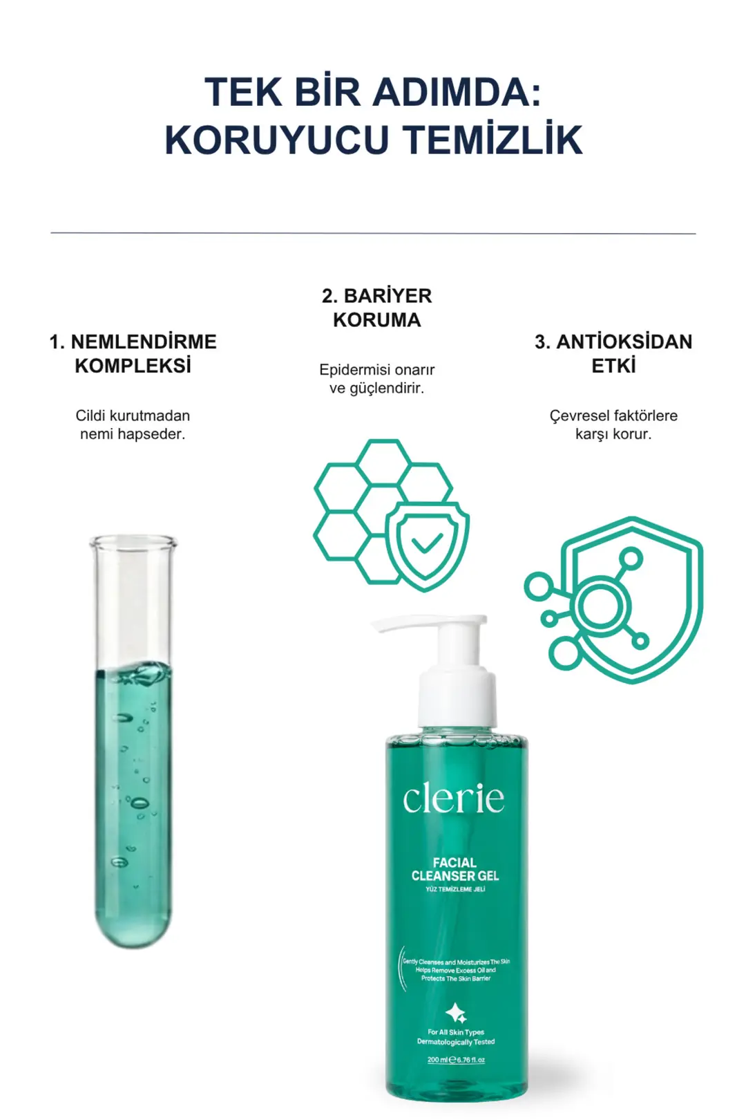 Clerie 2’li Yüz Temizleme Jeli – Arındırıcı, Gözenek ve Siyah Nokta Karşıtı, Yağ Dengeleyici Temizleme Jeli 2x200 ml
