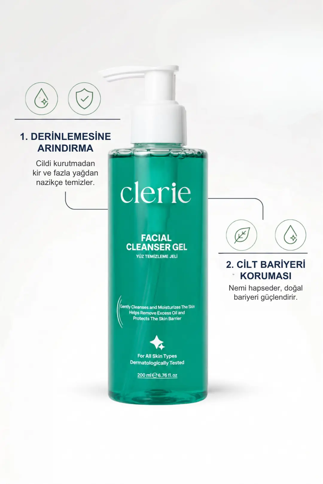 Clerie 2’li Yüz Temizleme Jeli – Arındırıcı, Gözenek ve Siyah Nokta Karşıtı, Yağ Dengeleyici Temizleme Jeli 2x200 ml