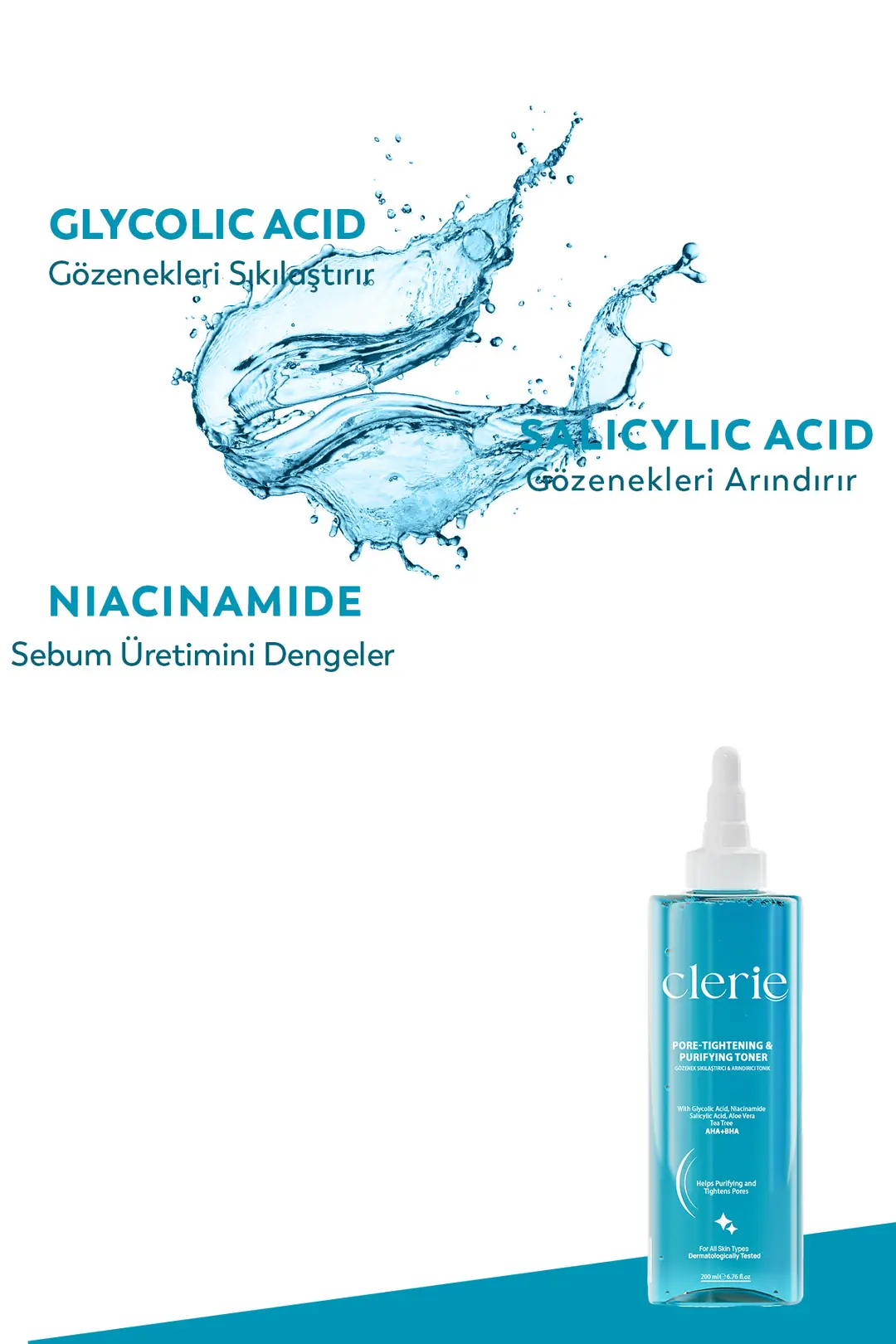 Clerie AHA+BHA Arındırıcı Tonik – Çay Ağacı ve Niasinamid