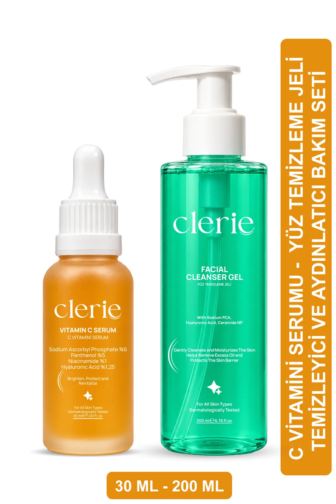 Product image: Clerie Aydınlatıcı Temizlik Seti – C Vitamini Serum ve Jel