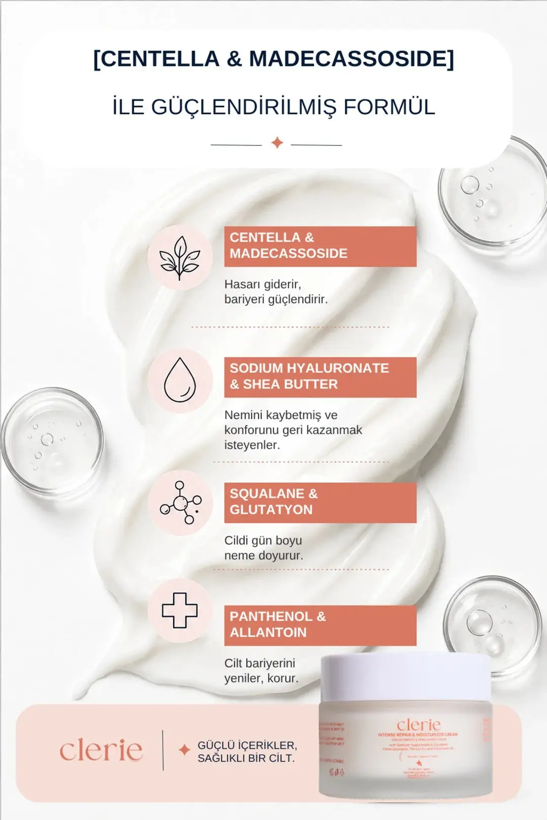 Clerie 2’li Cica Yüz Kremi Seti – Yoğun Nemlendirici, Cilt Bariyer Destekleyici Centella & Madecassoside Krem 2x50 ml