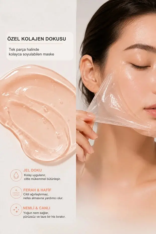 Clerie 2’li Soyulabilir Kolajen Yüz Maskesi – Tip 1 & Tip 3 Kolajen, Niacinamide, Kırışıklık Karşıtı Anti-Aging Maske 2x50 ml