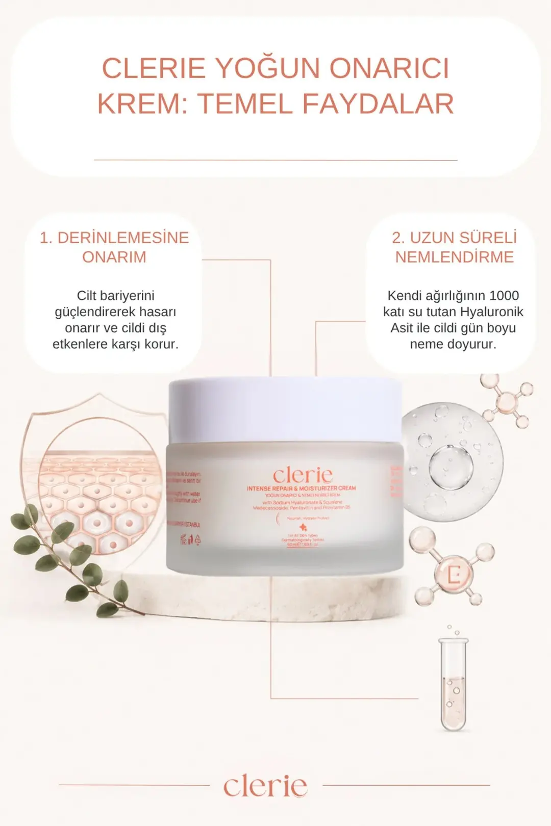Clerie 2’li Cica Yüz Kremi Seti – Yoğun Nemlendirici, Cilt Bariyer Destekleyici Centella & Madecassoside Krem 2x50 ml